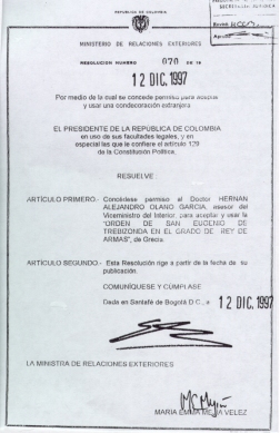 Document officiel du Ministère des relations extérieures.
